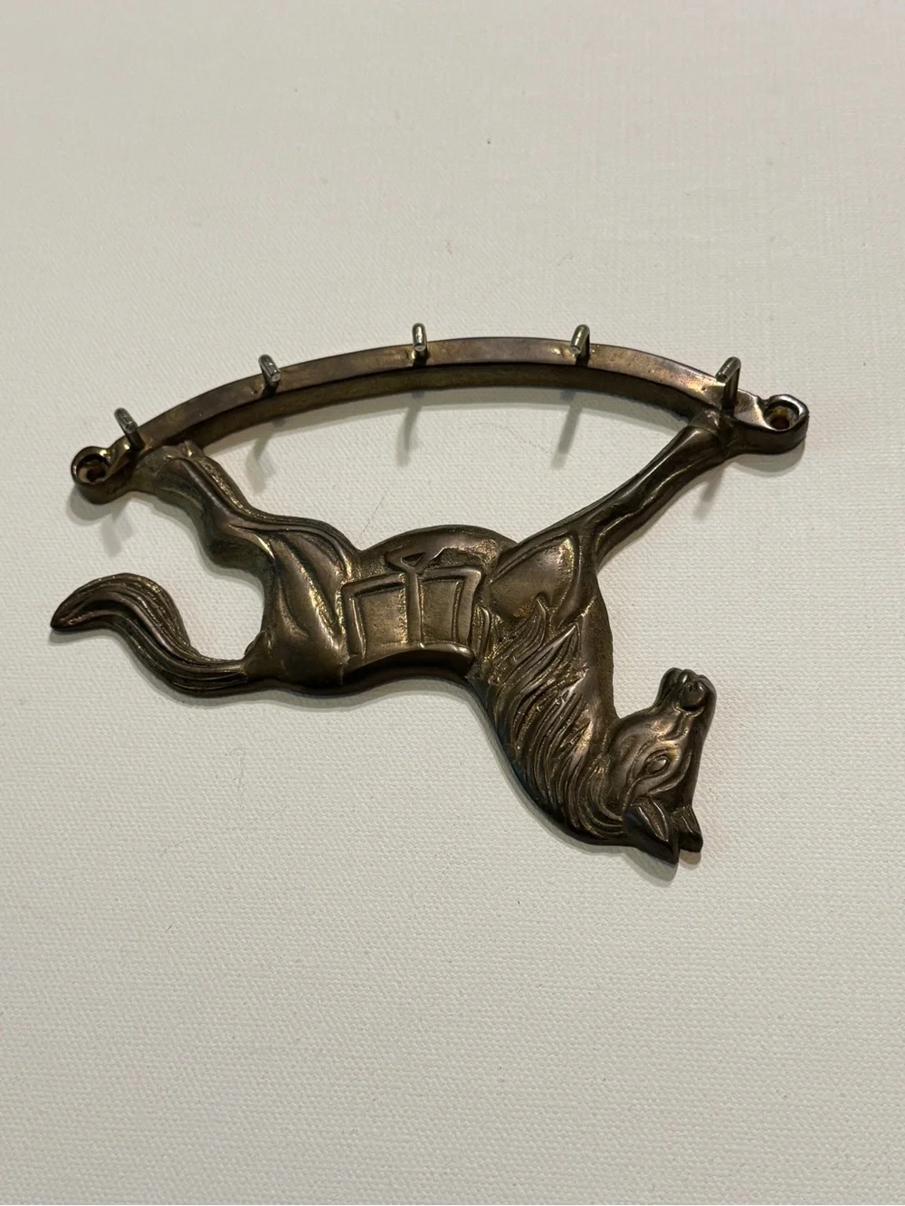 Vintage Rocking Horse Solid Brass Wall 5-Hook Valet Key Ring
